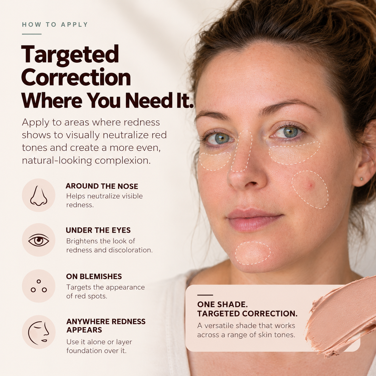 Omiana Redness Concealer Cream for targeted color correction of visible redness while maintaining a natural-looking finish.
