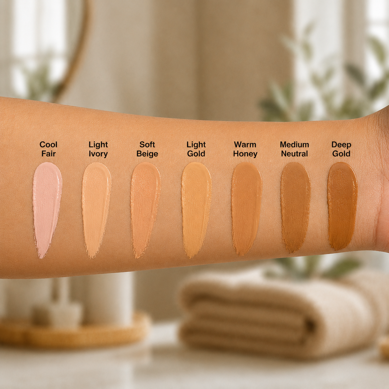 Omiana Natual Mineral Makeup for  Sensitive Skin Tinted Moisturizer shade swatches on arm.