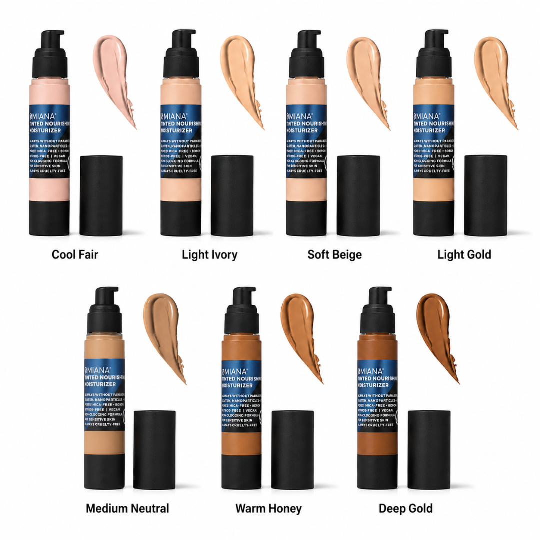 Omiana Natual Mineral Makeup for  Sensitive Skin Tinted Moisturizer shade comparison.